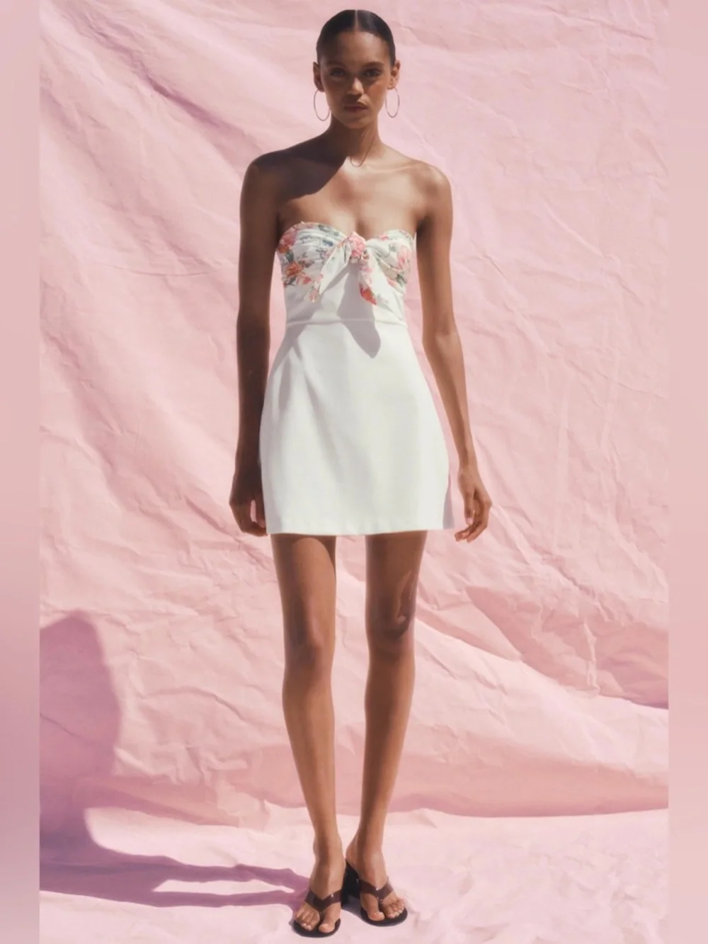 ZARA Strapless White Mini Dress with Floral Tie Bust - Picture 2 of 16